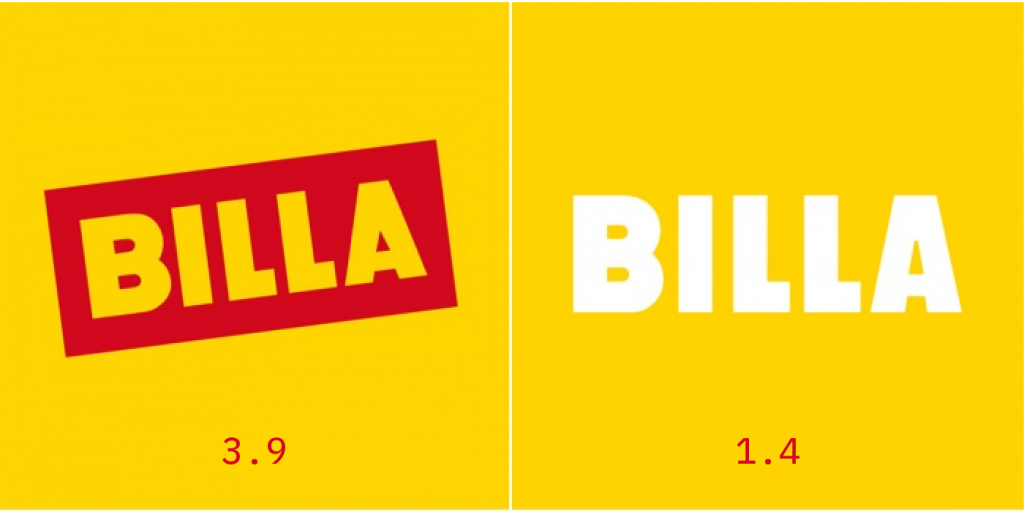 logo billa před a po redesignu
