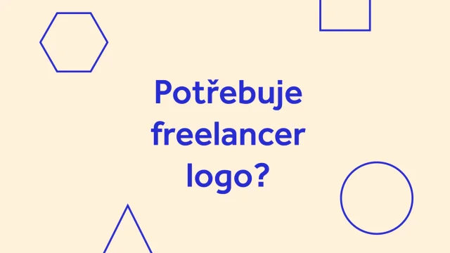 Nápis Potřebuje freelancer logo? mezi geometrickými tvary